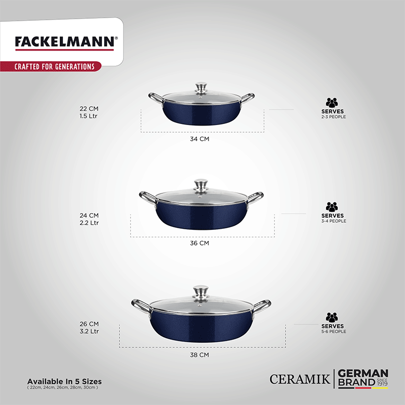 Ceramik Kadhai w Glass Lid 22 CM|1.5 L
