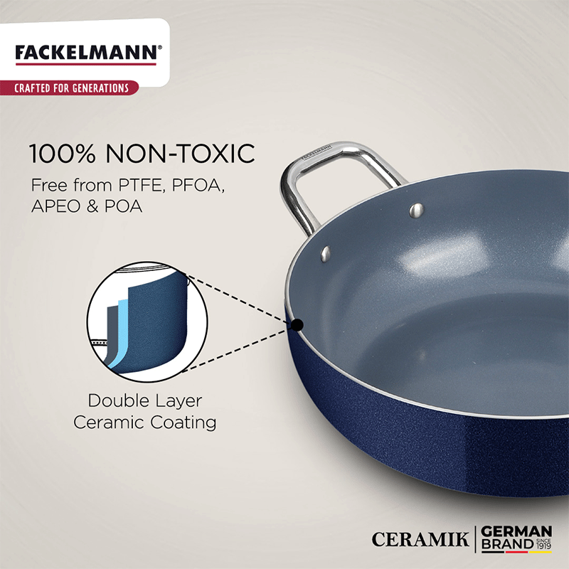 Ceramik Kadhai w Glass Lid 22 CM|1.5 L