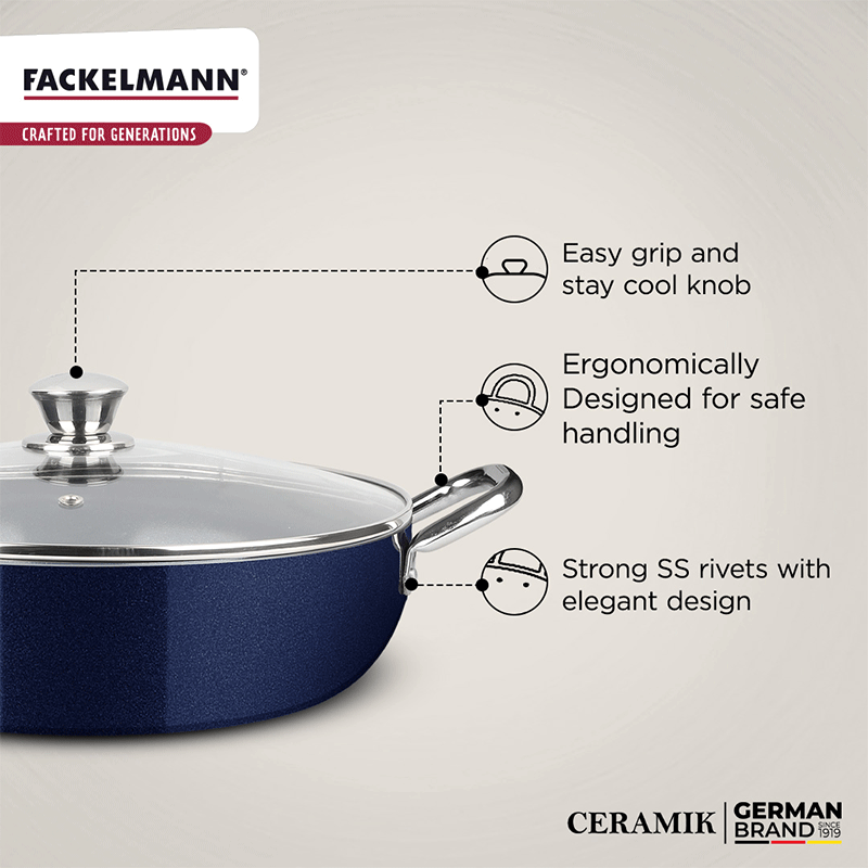 Ceramik Kadhai w Glass Lid 22 CM|1.5 L