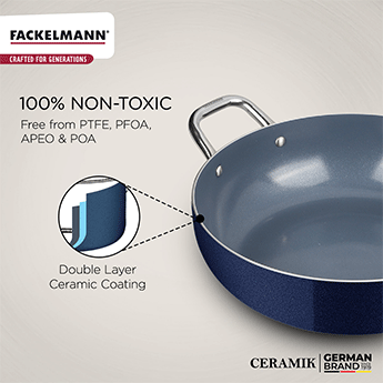 Ceramik Kadhai w Glass Lid 22 CM|1.5 L