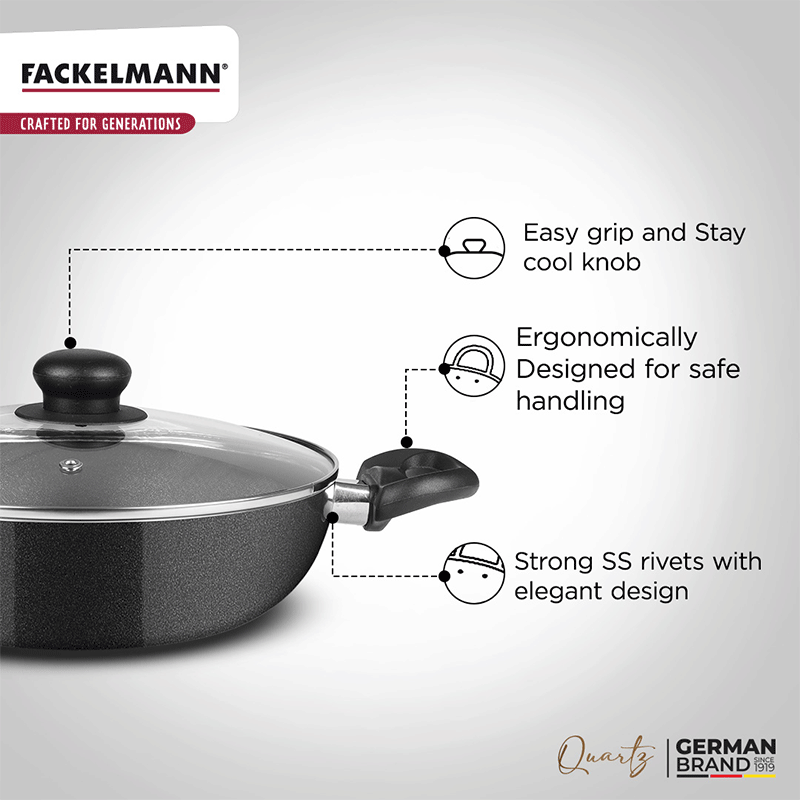 Quartz Kadhai w Glass Lid 24 CM|2.4 L