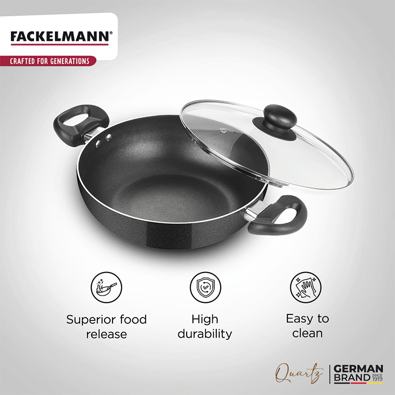 Quartz Kadhai w Glass Lid 24 CM|2.4 L