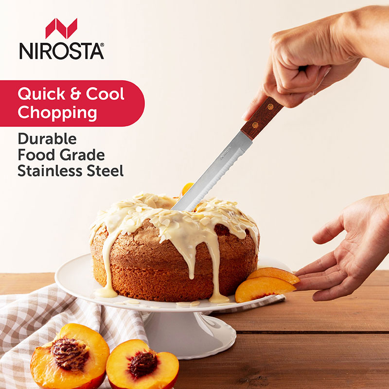 Bread Knife Rosewood Handle Long Serrated Blade 29.5 CM Brown