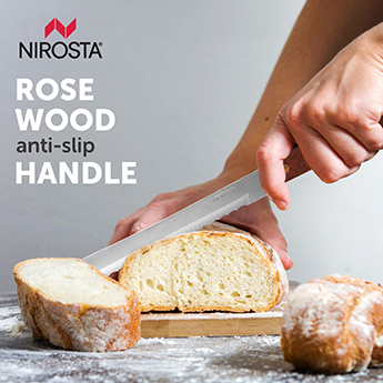 Bread Knife Rosewood Handle Long Serrated Blade 29.5 CM Brown