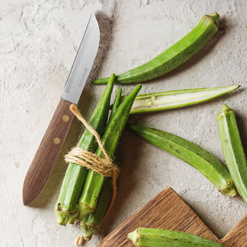 Kitchen Knife Rosewood Handle Plain Blade 17.5 CM Brown