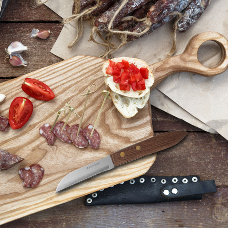 Kitchen Knife Rosewood Handle Plain Blade 17.5 CM Brown